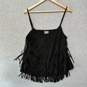 Vocal USA Black Faux Suede Cowboy Glam Fringe Tank Top IM2012T Mens L